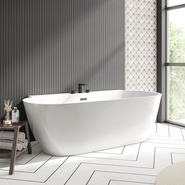 Mileto 1700 x 800 Curved Back to Wall Modern Bath with Chrome Waste - Image 2