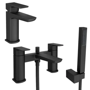 Mileto Modern Matt Black Tap Package (Bath + Basin Tap)