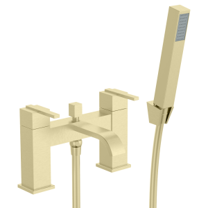 Milan Modern Bath Shower Mixer with Shower Kit   Brushed Brass