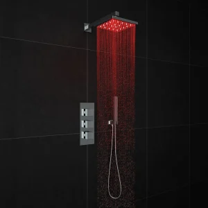 Milan LED Triple Thermostatic Valve with Square Shower Head + Handset