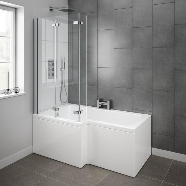 Milan Shower Bath   1500mm L Shaped with Double Hinged Screen + Panel - Image 4