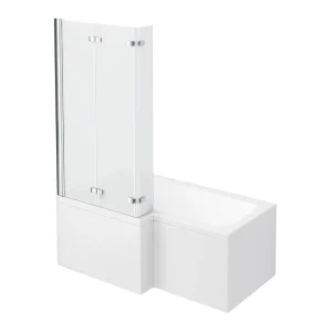 Milan Shower Bath   1500mm L Shaped with Double Hinged Screen + Panel
