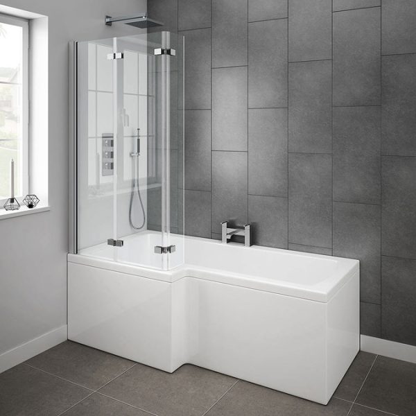 Milan Shower Bath   1600mm L Shaped with Double Hinged Screen + Panel - Image 3