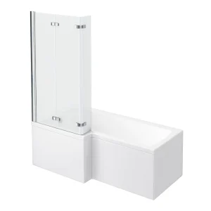 Milan Shower Bath   1600mm L Shaped with Double Hinged Screen + Panel