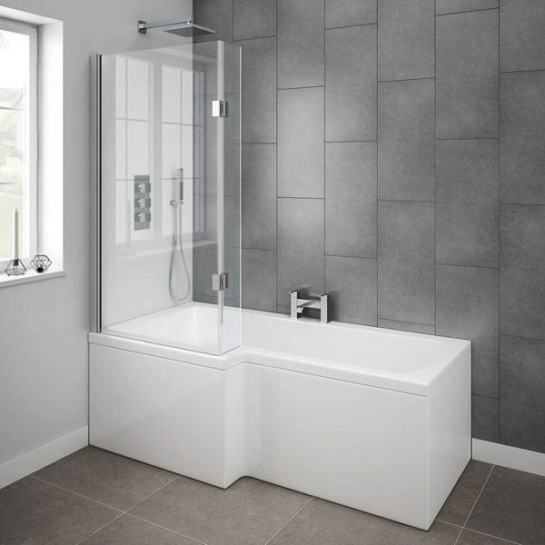 Milan Shower Bath   1600mm L Shaped with Hinged Screen + Panel - Image 3
