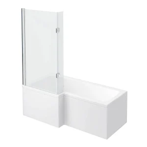 Milan Shower Bath   1600mm L Shaped with Hinged Screen + Panel