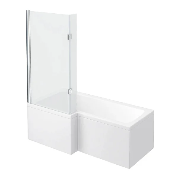 Milan Shower Bath   1600mm L Shaped with Hinged Screen + Panel