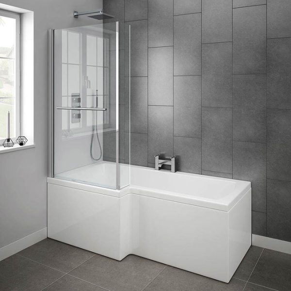 Milan Shower Bath   1600mm L Shaped incl. Screen with Rail + Panel - Image 4