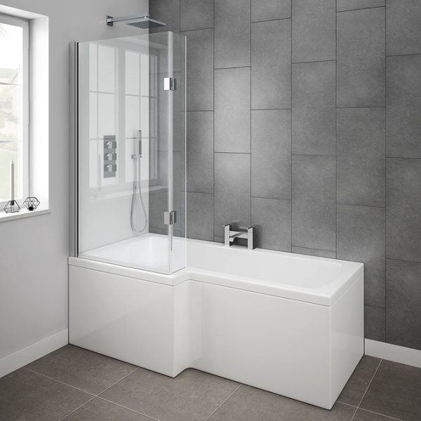 Milan Shower Bath   1700mm L Shaped with Hinged Screen + Panel - Image 3