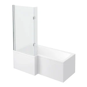 Milan Shower Bath   1700mm L Shaped with Hinged Screen + Panel