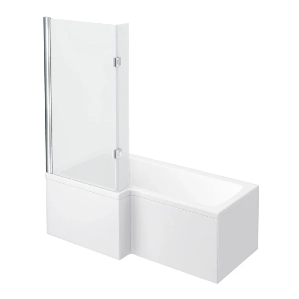Milan Shower Bath   1700mm L Shaped with Hinged Screen + Panel