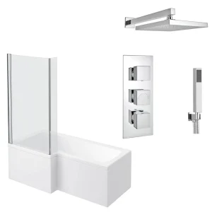 Milan Shower Bath + Concealed 2 Outlet Shower Pack (1700 L Shaped with Screen + Panel)