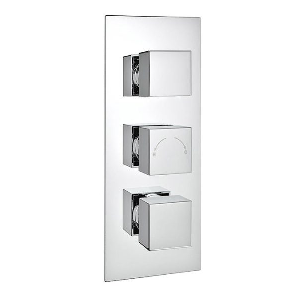 Milan Square Concealed Triple Shower Valve with Fixed Head & 4 Body Jets   Chrome - Image 4