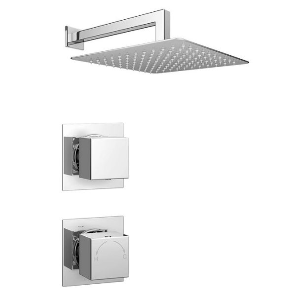 Milan Square Concealed Individual Stop Tap + Thermostatic Control Valve with 300mm Shower Head - Image 5