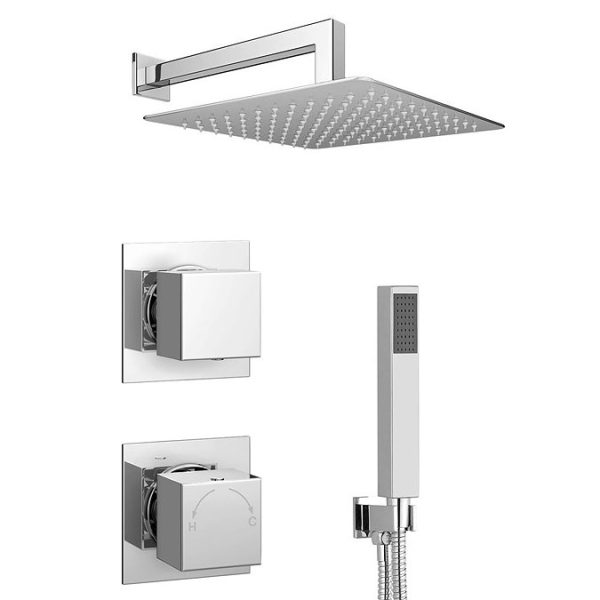 Milan Square Concealed Individual Diverter and Thermostatic Control Valve with Handset and 300mm Shower Head - Image 6