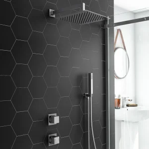 Milan Square Concealed Individual Diverter and Thermostatic Control Valve with Handset and 300mm Shower Head