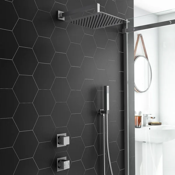 Milan Square Concealed Individual Diverter and Thermostatic Control Valve with Handset and 300mm Shower Head