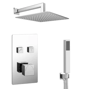 Milan Square Push Button Shower Valve Pack with Handset + Rainfall Shower Head