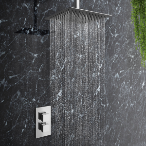 Milan Twin Concealed Shower Valve incl. Ultra Thin 300 x 300mm Head with Vertical Arm