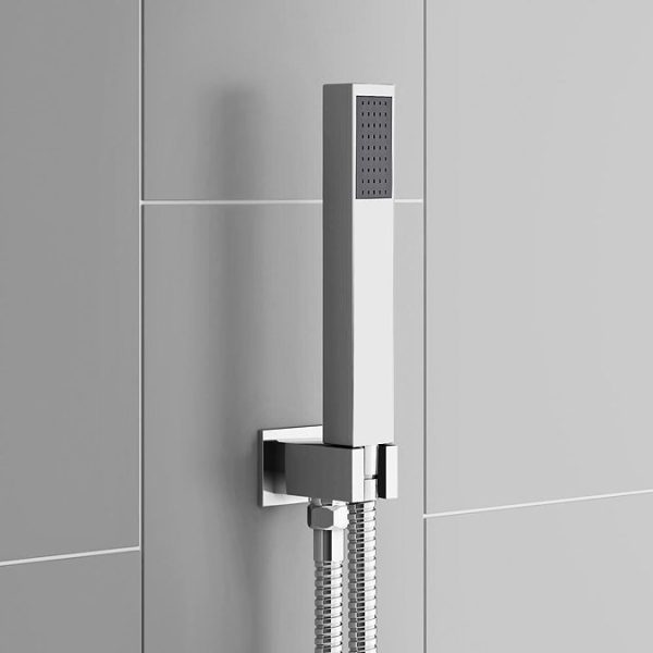 Milan Twin Shower Valve incl. Outlet Elbow, Handset + Ultra Thin Head with Vertical Arm - Image 4