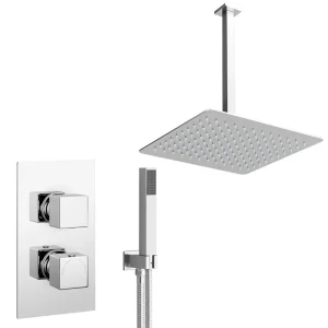 Milan Twin Shower Valve incl. Outlet Elbow, Handset + Ultra Thin Head with Vertical Arm