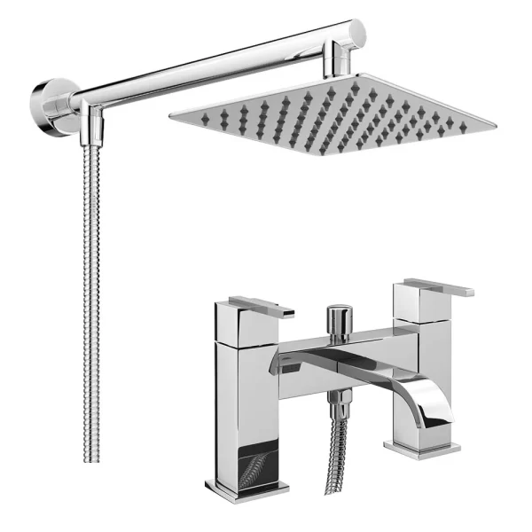 Milan Modern Bath Shower Mixer incl. Overhead Rainfall Shower Head