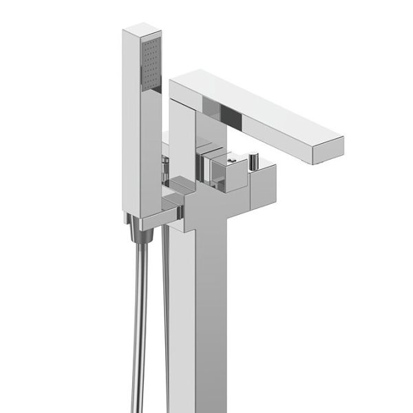 Milan Square Thermostatic Floor Mounted Freestanding Bath Shower Mixer Chrome - Image 3
