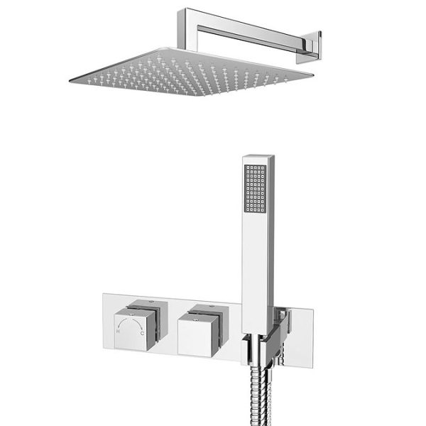 Milan Square Wall Mounted Thermostatic Shower Valve with Handset + 300mm Fixed Shower Head - Image 3