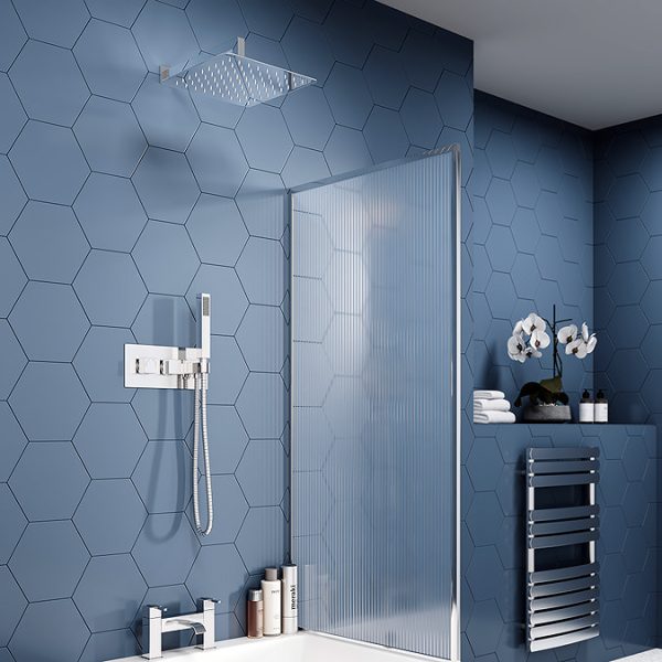 Milan Square Wall Mounted Thermostatic Shower Valve with Handset + 300mm Fixed Shower Head - Image 4