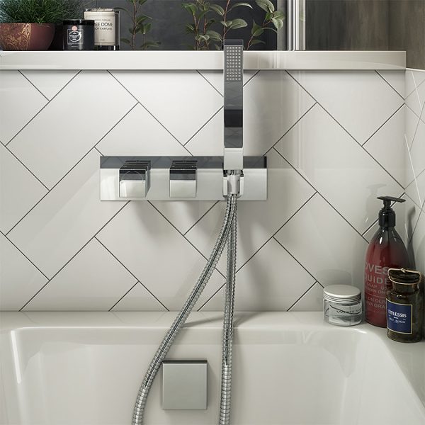 Milan Square Wall Mounted Thermostatic Shower Valve with Handset + 300mm Fixed Shower Head - Image 6
