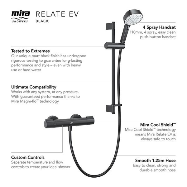 Mira Relate EV Thermostatic Mixer Shower   Matt Black - Image 2