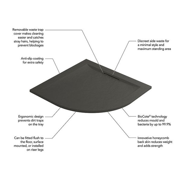 Mira Flight Level 1200 x 900mm LH Slate Effect Offset Quadrant Shower Tray - Image 2