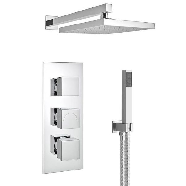 Milan LED Triple Thermostatic Valve with Square Shower Head + Handset - Image 5