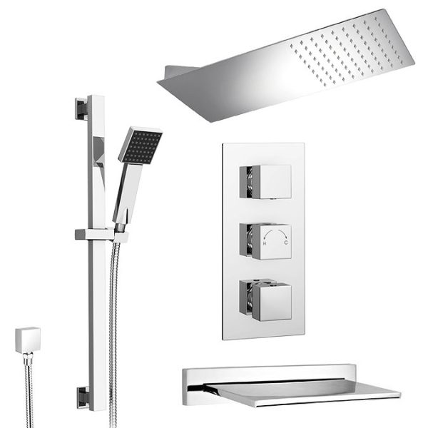 Milan Modern Shower Package (Fixed Head, Riser Rail Kit + Bath Spout) - Image 2