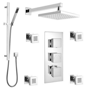 Milan Triple Outlet Shower Pack with Head, 4 Body Jets + Slider Rail Chrome