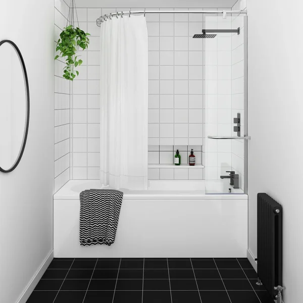 Montreal Round Single Ended Bath with Curtain Rail Bath Screen