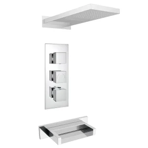 Milan Shower Package   Chrome Rainfall/Waterfall Shower Head & Bath Spout