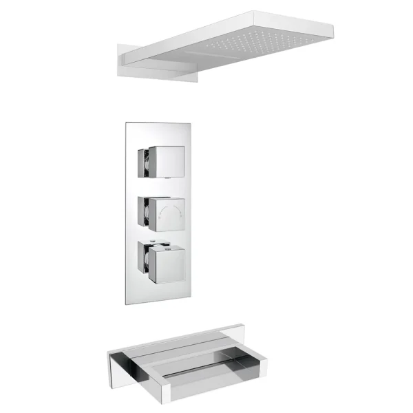 Milan Shower Package   Chrome Rainfall/Waterfall Shower Head & Bath Spout