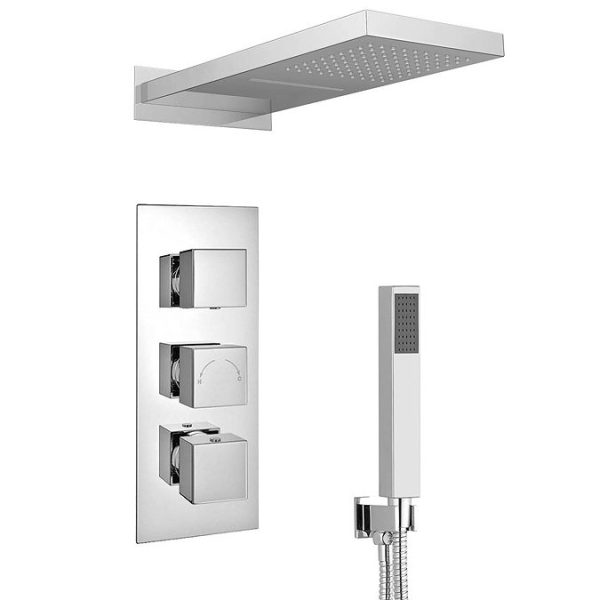 Milan Shower Pack (Rainfall / Waterfall Shower Head, Outlet Elbow w. Parking Bracket + Handset) - Image 3