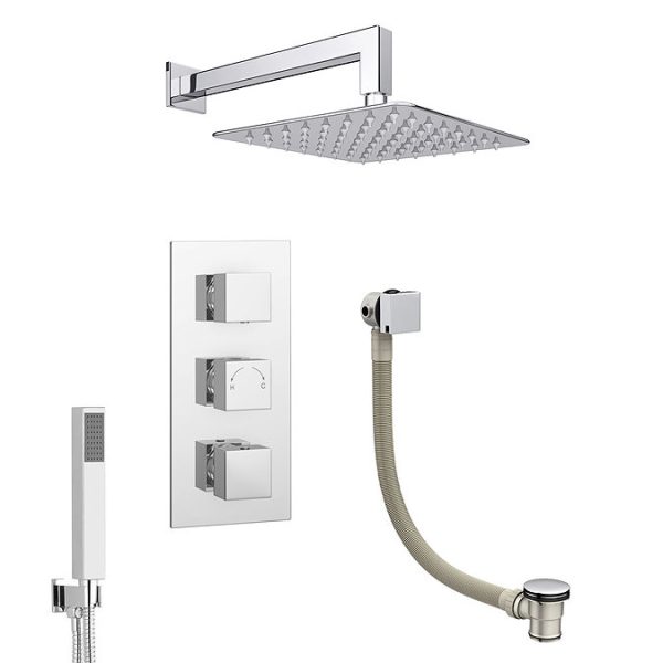 Milan Shower Package (Rainfall Wall Mounted Head, Handset + Freeflow Bath Filler) Chrome - Image 2