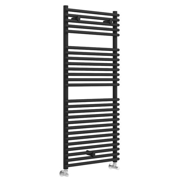 Monza Matt Black 1190 x 500 Round Bar Heated Towel Rail - Image 2