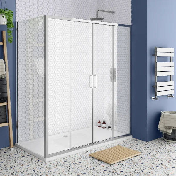 Monza 1400 x 900mm Double Sliding Door Shower Enclosure + Pearlstone Tray