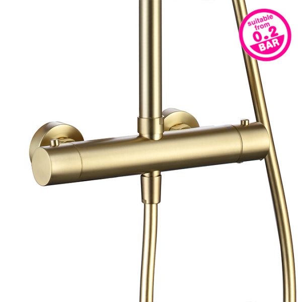 Arezzo Low Pressure Round Thermostatic Shower with Cool Touch   Brushed Brass - Image 5