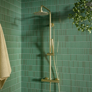 Arezzo Low Pressure Round Thermostatic Shower with Cool Touch   Brushed Brass