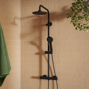 Arezzo Low Pressure Round Thermostatic Shower with Cool Touch   Matt Black