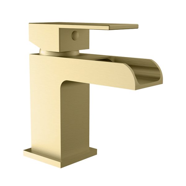 Monza Waterfall Square Brushed Brass Basin Mixer Tap - Image 2