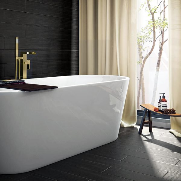 Monza Waterfall Square Brushed Brass Floor Mounted Free standing Bath Shower Mixer - Image 3