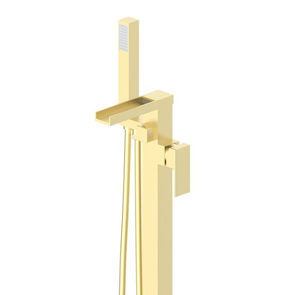 Monza Waterfall Square Brushed Brass Floor Mounted Free standing Bath Shower Mixer - Image 2