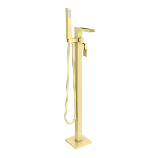 Monza Waterfall Square Brushed Brass Floor Mounted Free standing Bath Shower Mixer