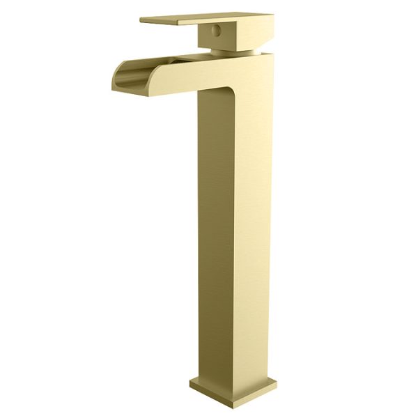 Monza Waterfall High Rise Mono Basin Mixer Tap Brushed Brass - Image 2